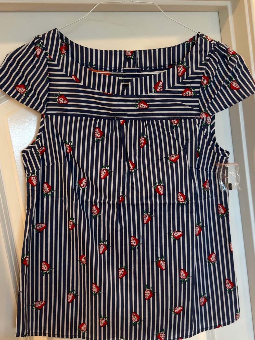 Modcloth Navy & White Stripe Strawberry Print Top